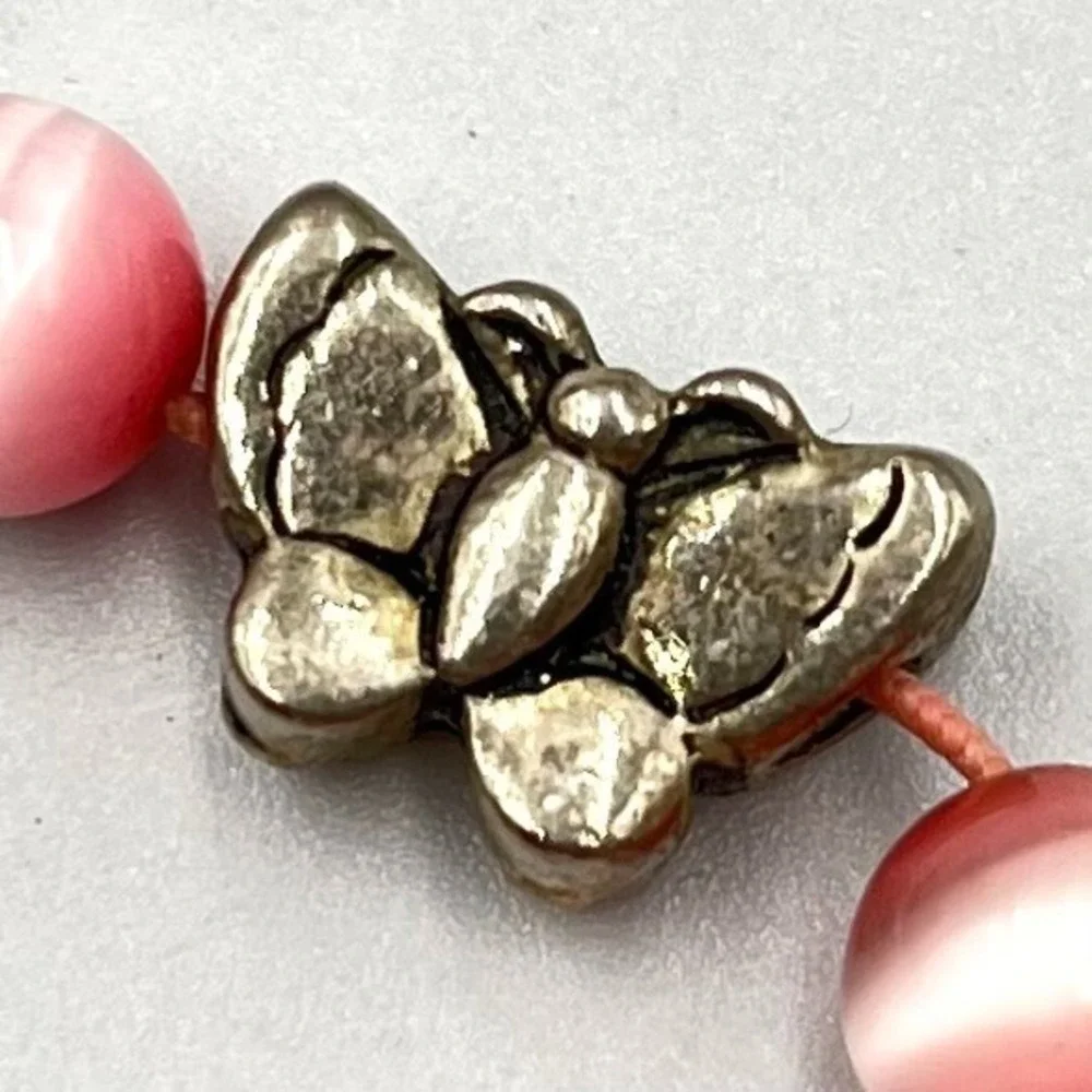 VTG‎ Retro Pink Cat's Eye Fiber Optic Bead Bracelet - Butterfly & 